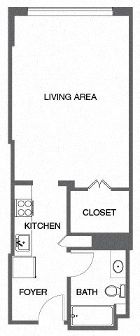 Floor plan for studio, 1 bath, 377 sqft